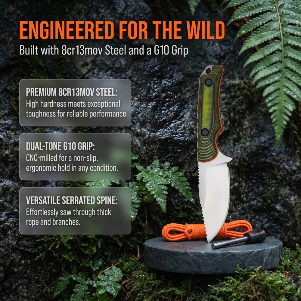 Outdoor Adventure With No Backpack - 15017 Couteau à lame fixe utilitaire